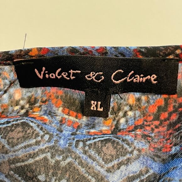 Violet & Claire Stained Glass Semi-Sheer Top Womens XL Red & Blue Career Blouse - Picture 4 of 7